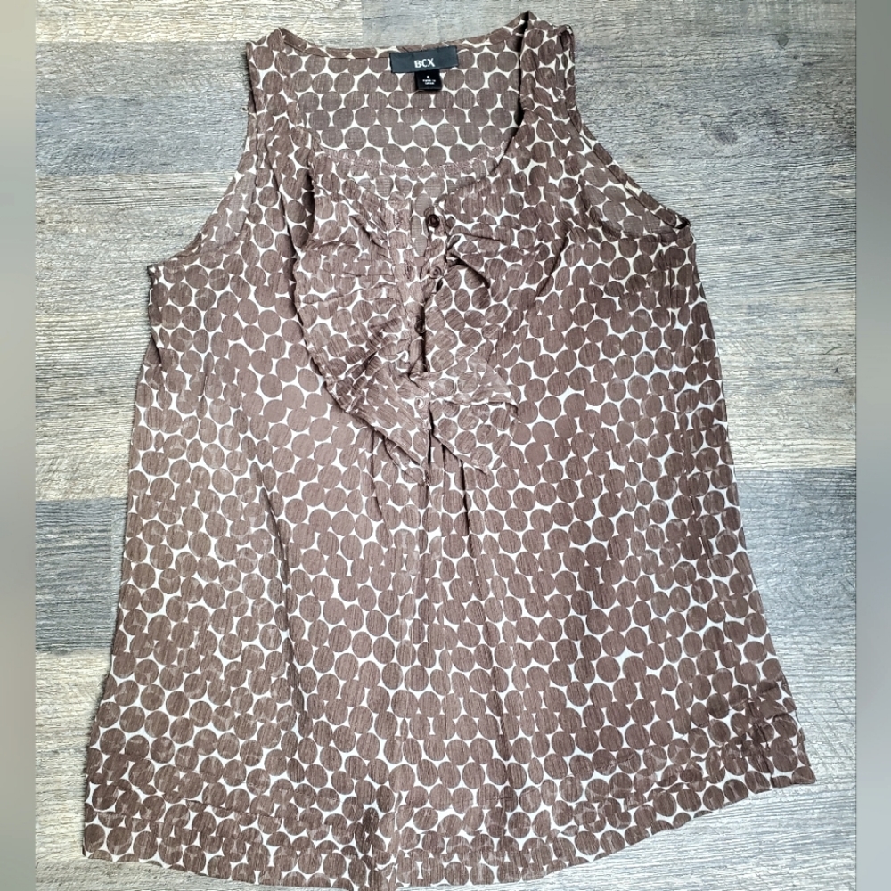 BCX Brown and White Polka-Dot Patterned Blouse